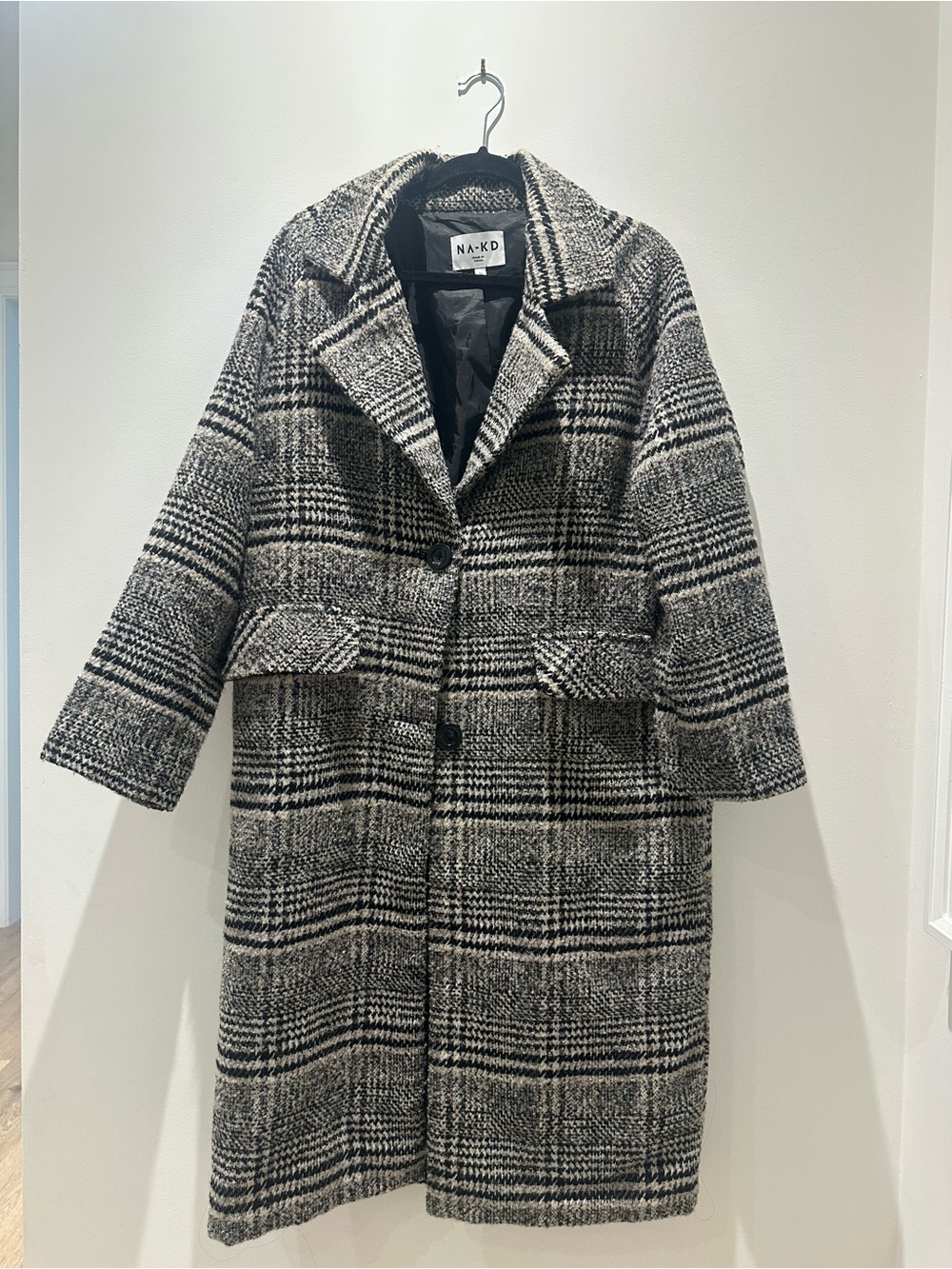 NA-KD - Black & White long Plaid Long Coat